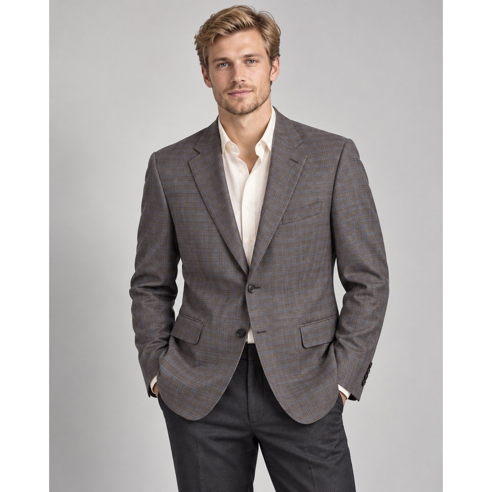 Canali 1934 Mens Blue Brown Plaid Wool Blazer Sport Coat Made in Italy 42R